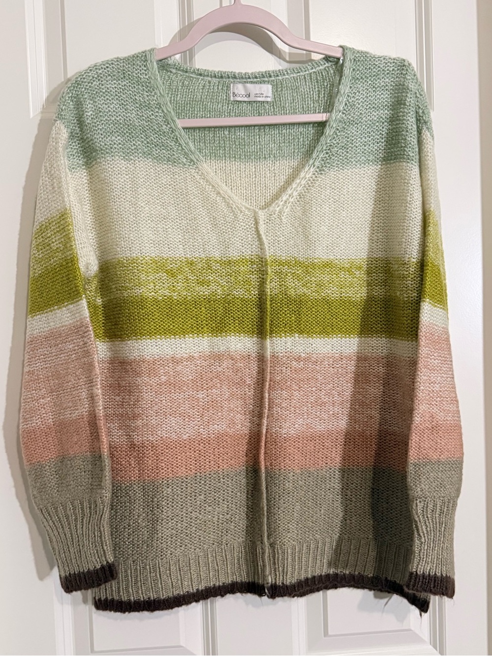 BE COOL Striped V-Neck Sweater - Mint, Olive, Blush